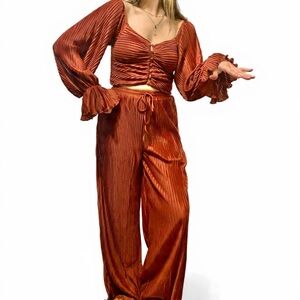 AVE Concepts Rust/Terracotta Off-Shoulder Pleated Set